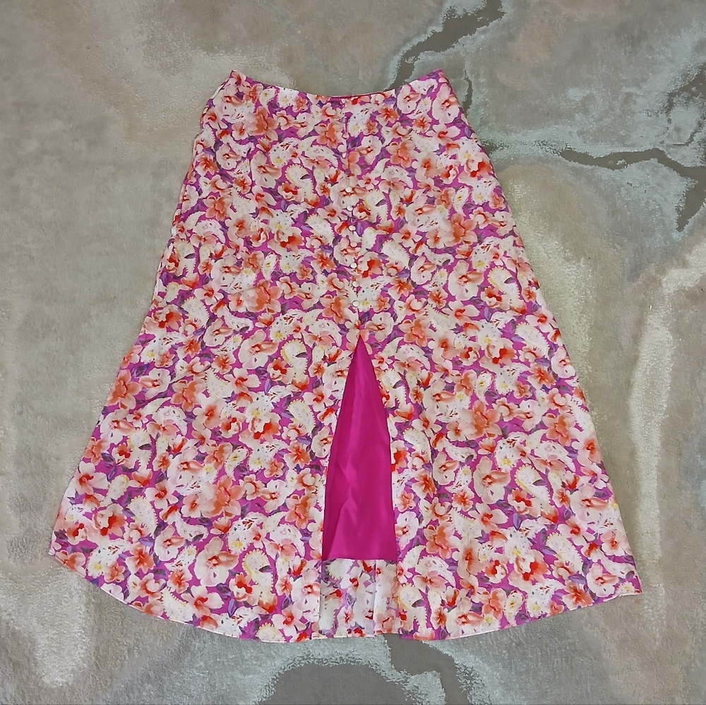ba&sh Delanda Floral Midi Button Front Skirt in Fuchsia